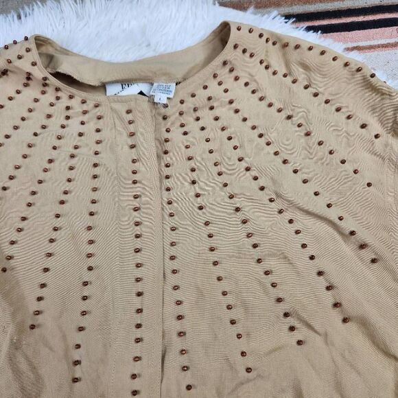 Vintage Tan Button Up Blouse Women's Large 100% Silk EPB Easy - Picture 6 of 7